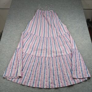 LOFT Beach Dress Womens Medium Multicolor Stripe Halter Maxi Sundress Tiered